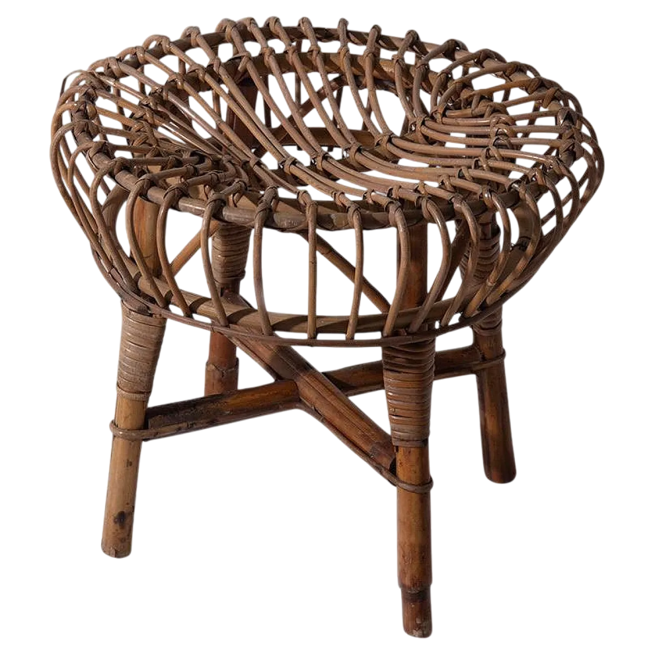 Sgabello in midollino e bambù, anni '60 9