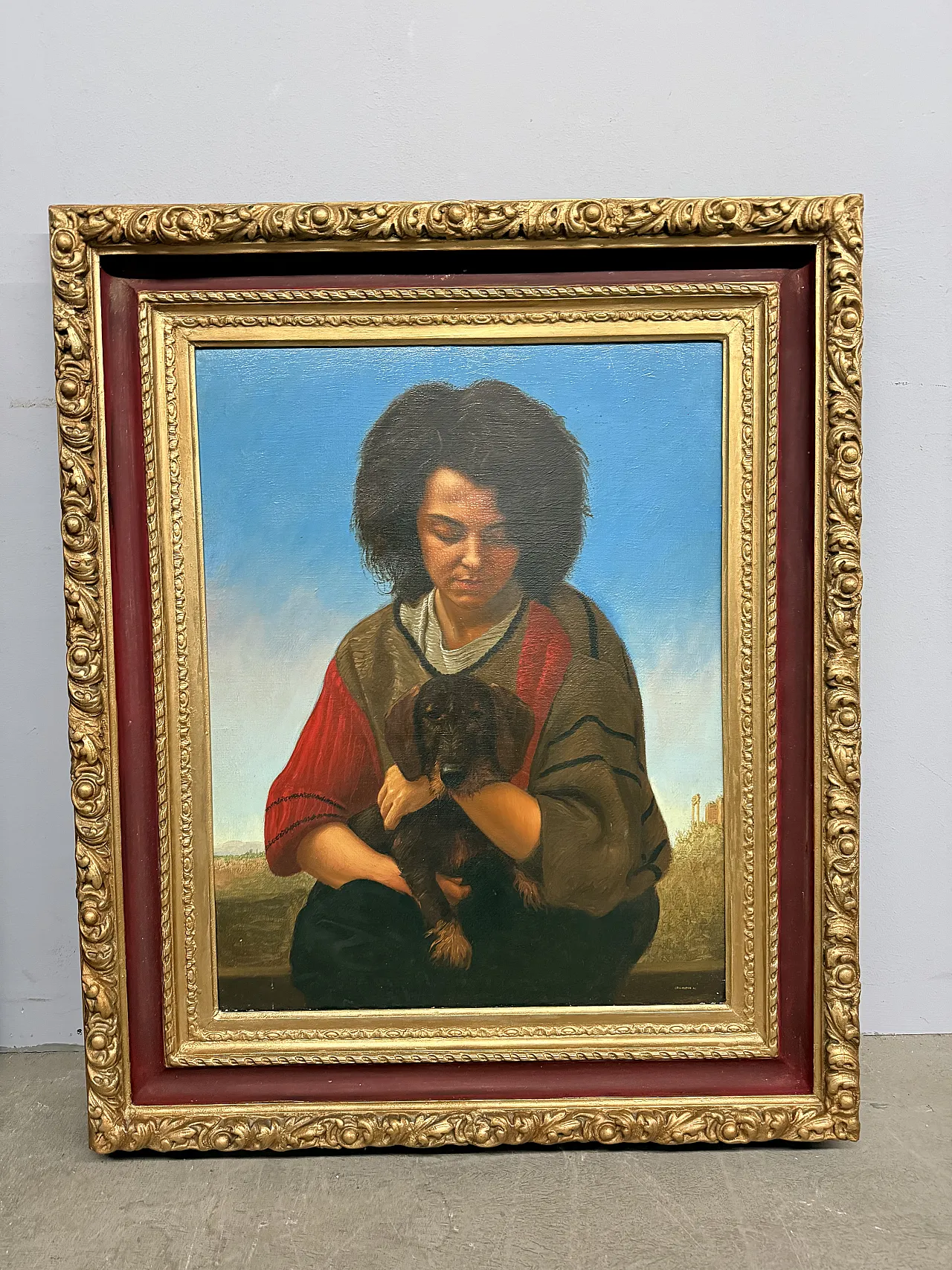 Olio su tela, ragazza e cagnolino di Giancarlo Pignataro, 1987 1
