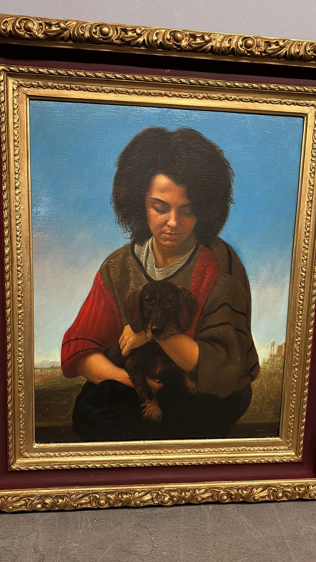 Olio su tela, ragazza e cagnolino di Giancarlo Pignataro, 1987 2
