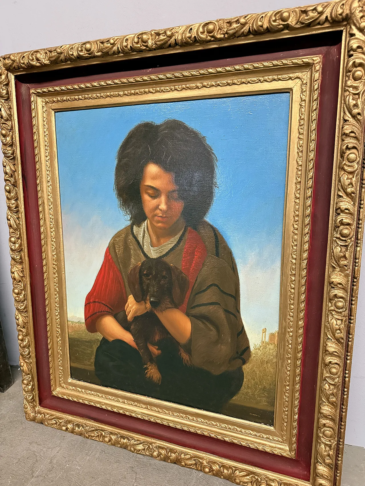 Olio su tela, ragazza e cagnolino di Giancarlo Pignataro, 1987 13