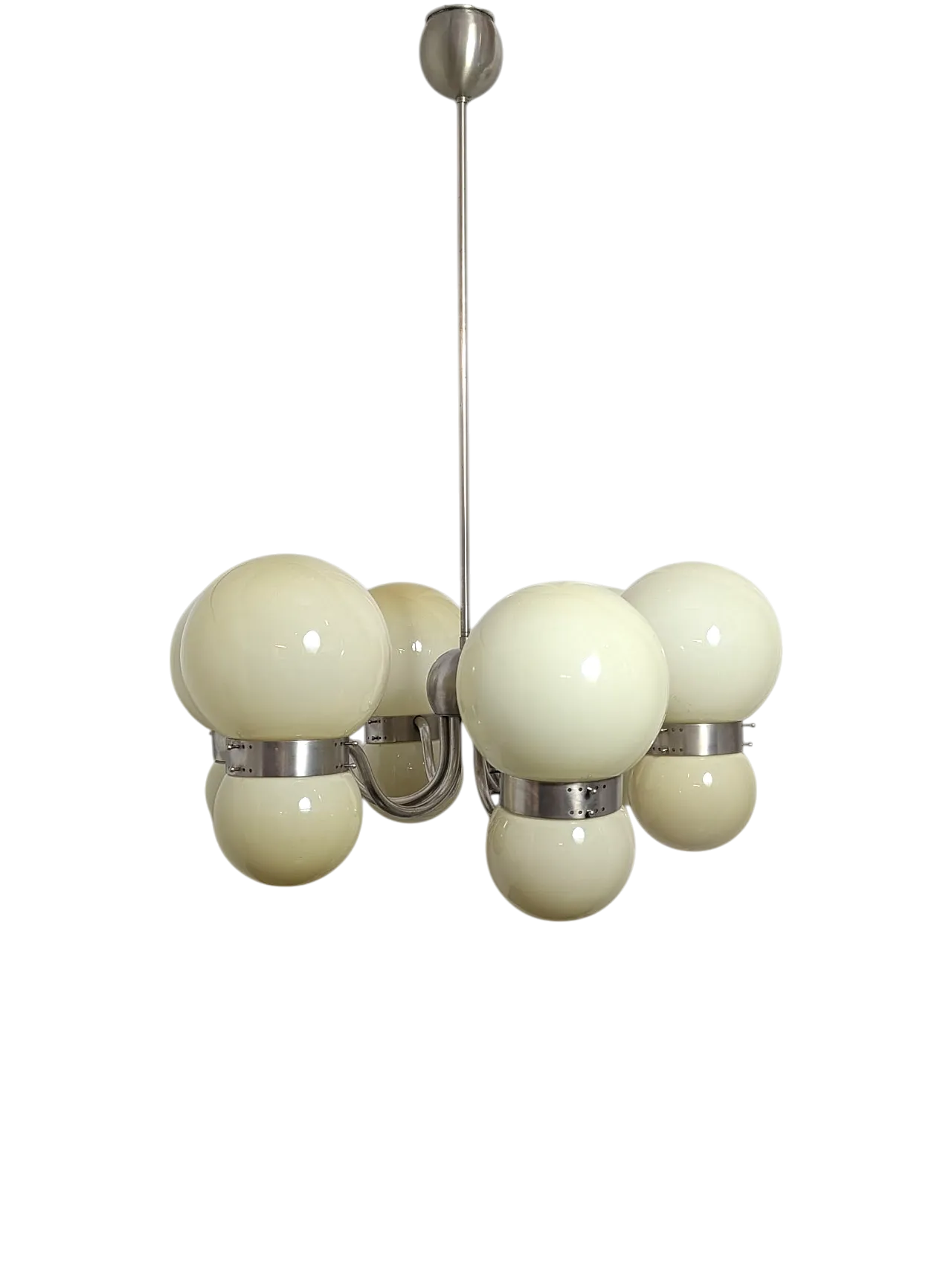 Chandelier with double opal glass spheres, 1970s 11