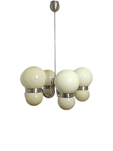 Chandelier with double opal glass spheres, 1970s