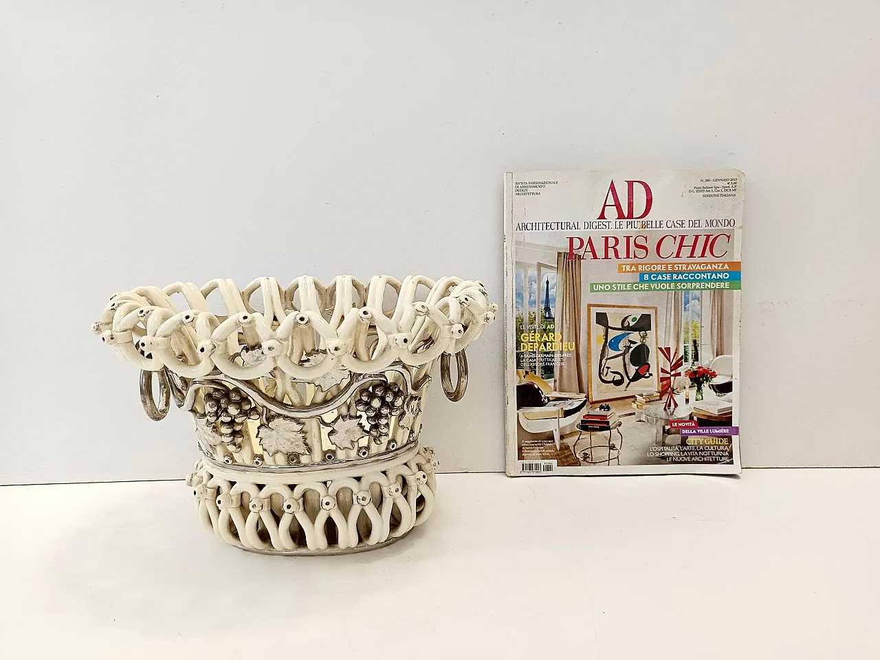 Fruttiera o centrotavola in ceramica di Charles de Boissimon, Francia 2