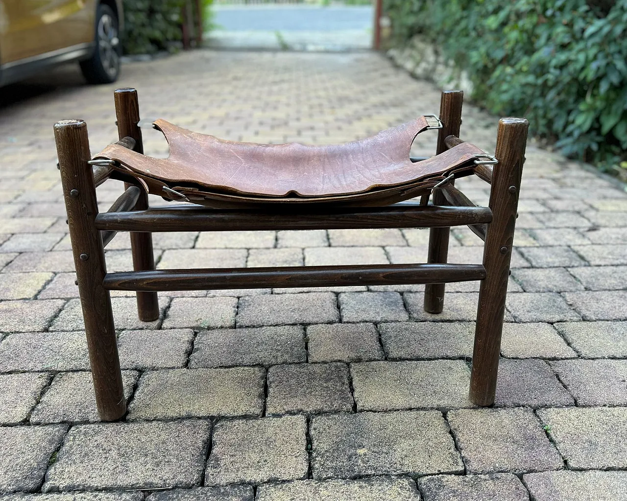 Sgabello Safari in pelle, anni '60 3