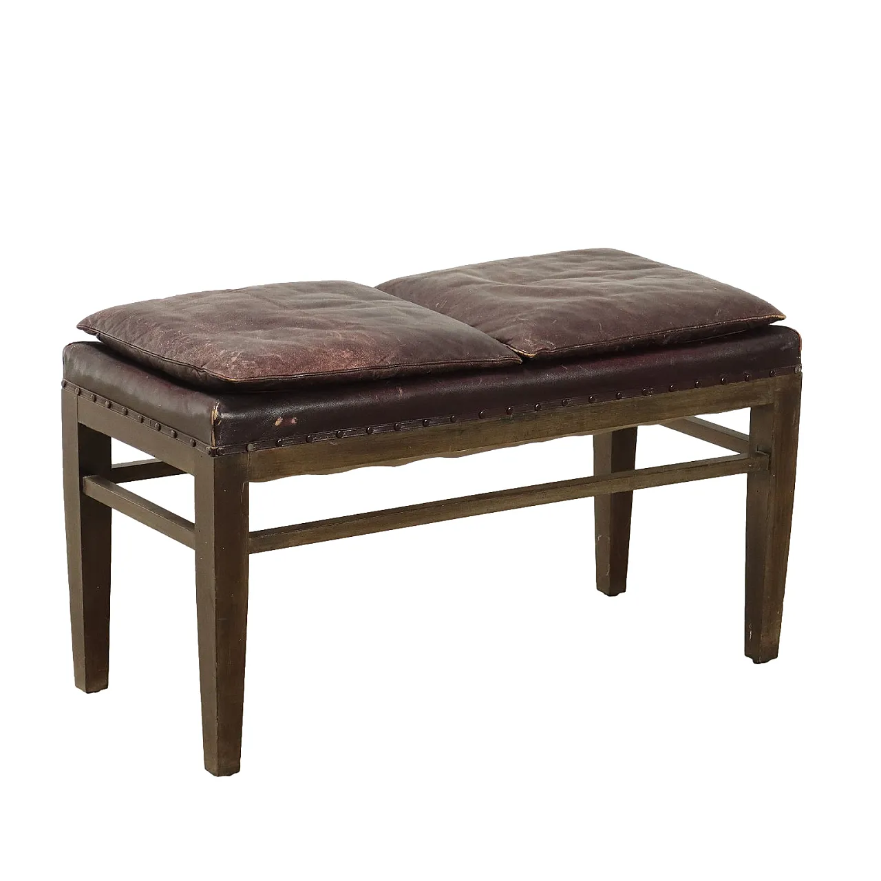 Wood and leatherette bench, 1950s 1