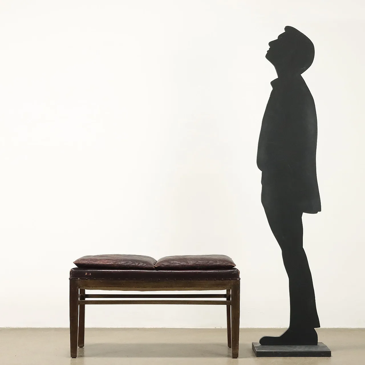 Wood and leatherette bench, 1950s 3