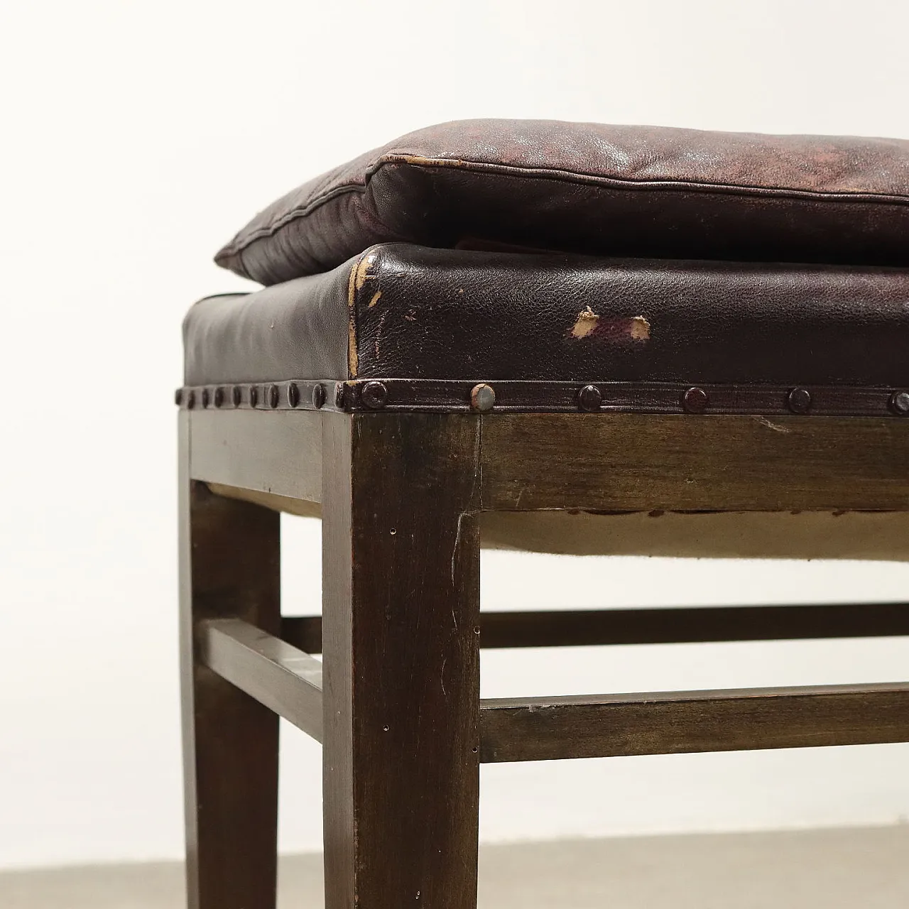 Wood and leatherette bench, 1950s 4