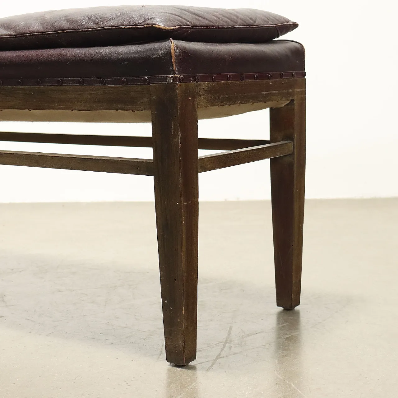 Wood and leatherette bench, 1950s 5