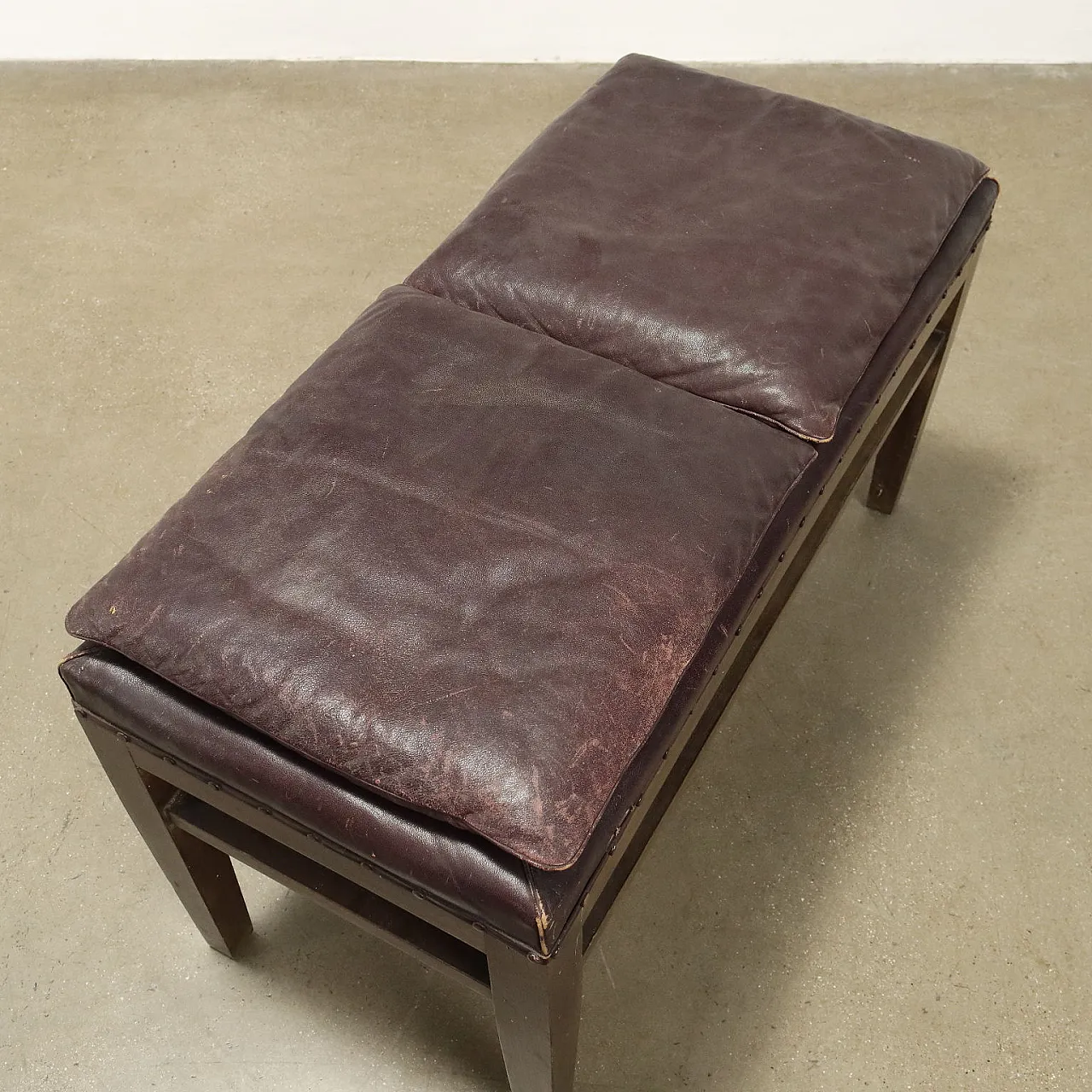 Wood and leatherette bench, 1950s 6