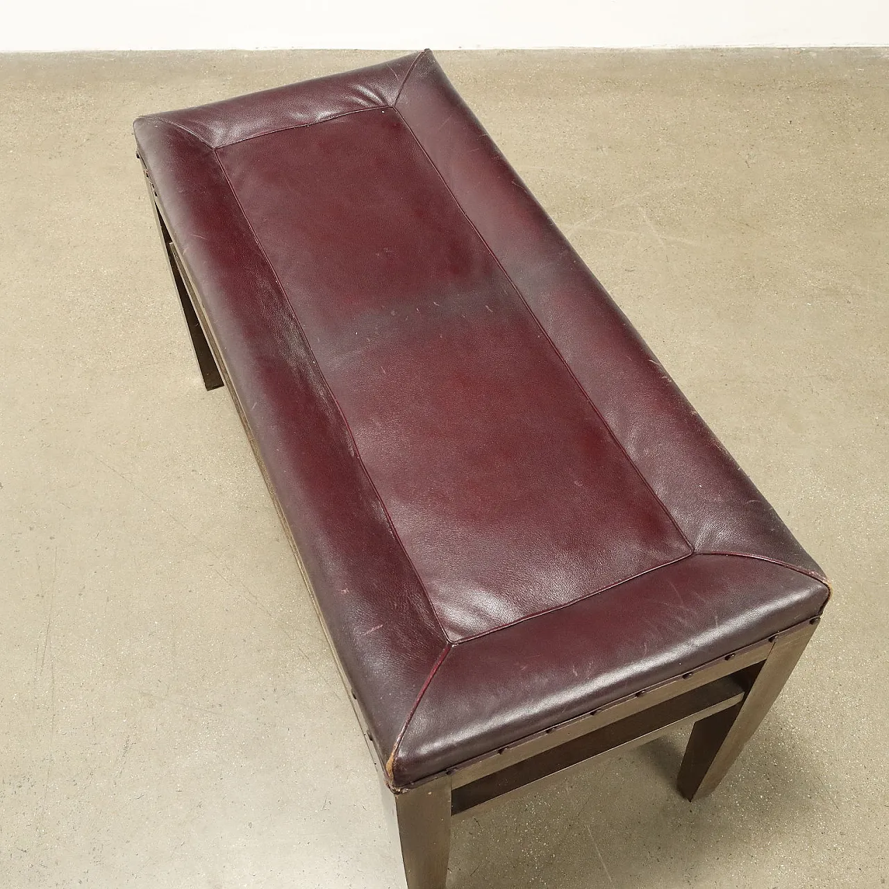 Wood and leatherette bench, 1950s 7