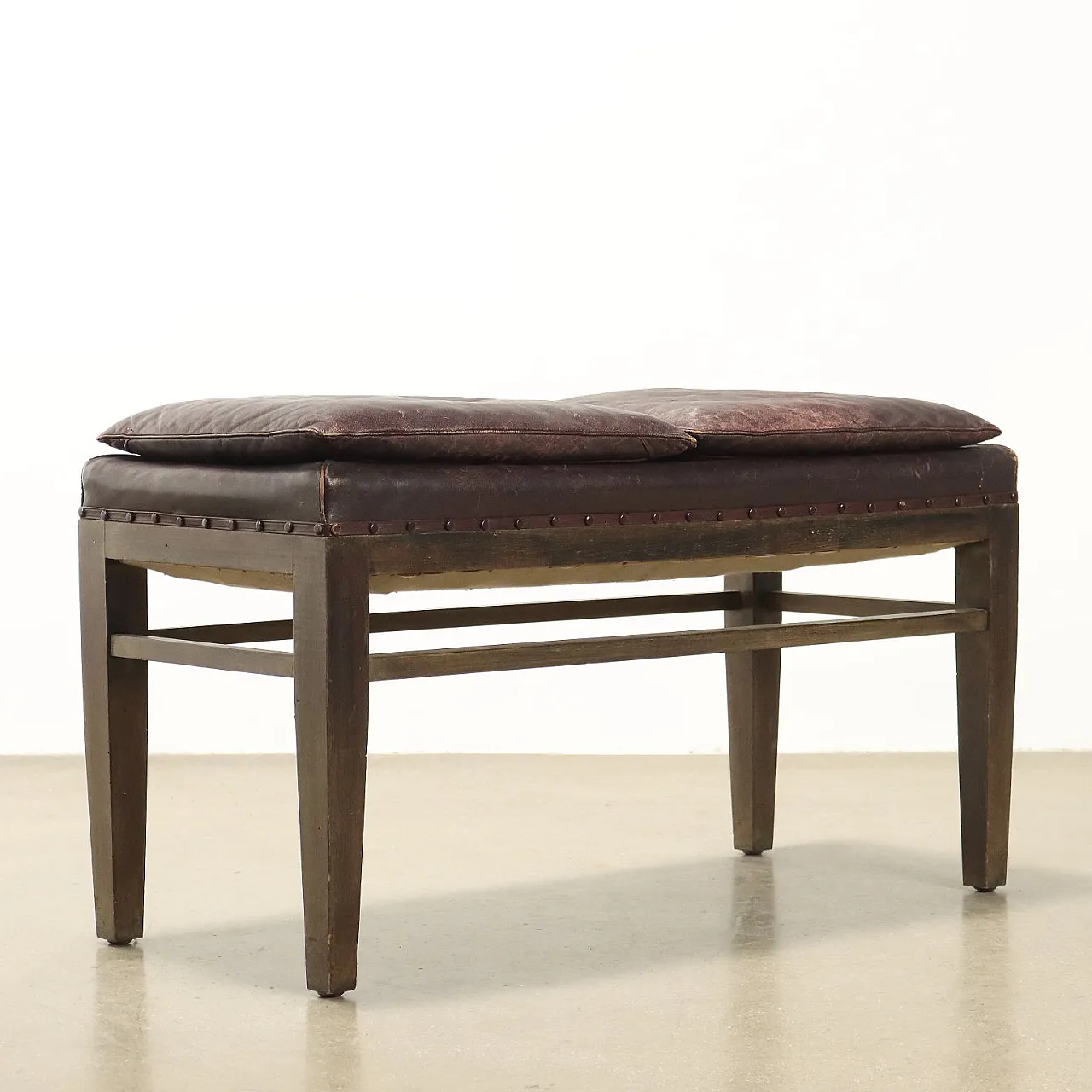 Wood and leatherette bench, 1950s 8