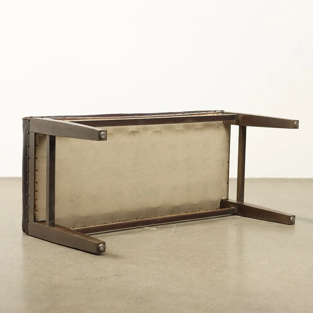 Wood and leatherette bench, 1950s 9
