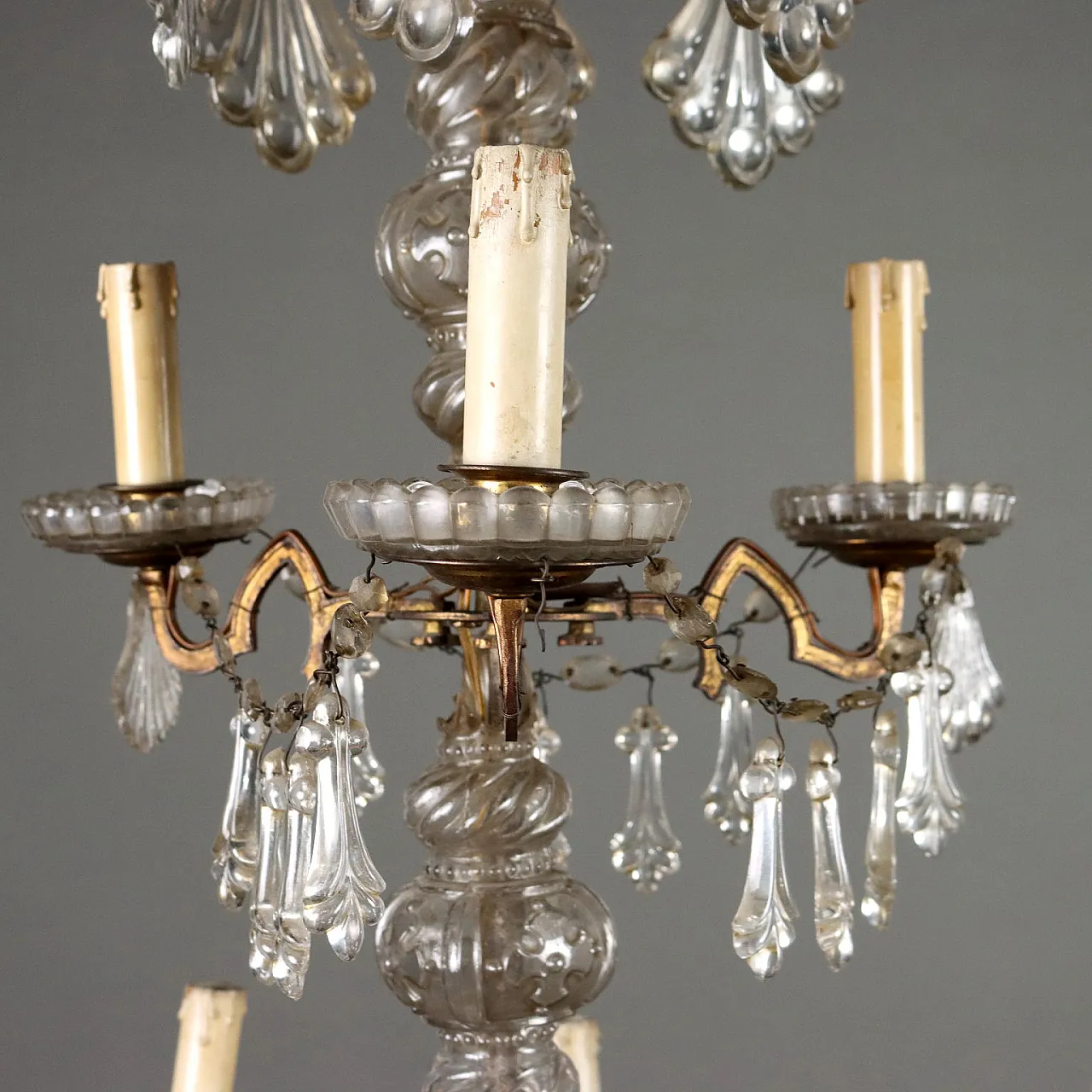 Lampadario in ferro dorato e vetro a 9 luci, '800 4