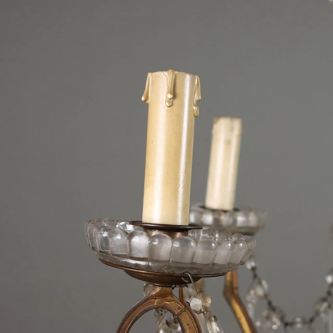 Lampadario in ferro dorato e vetro a 9 luci, '800 9