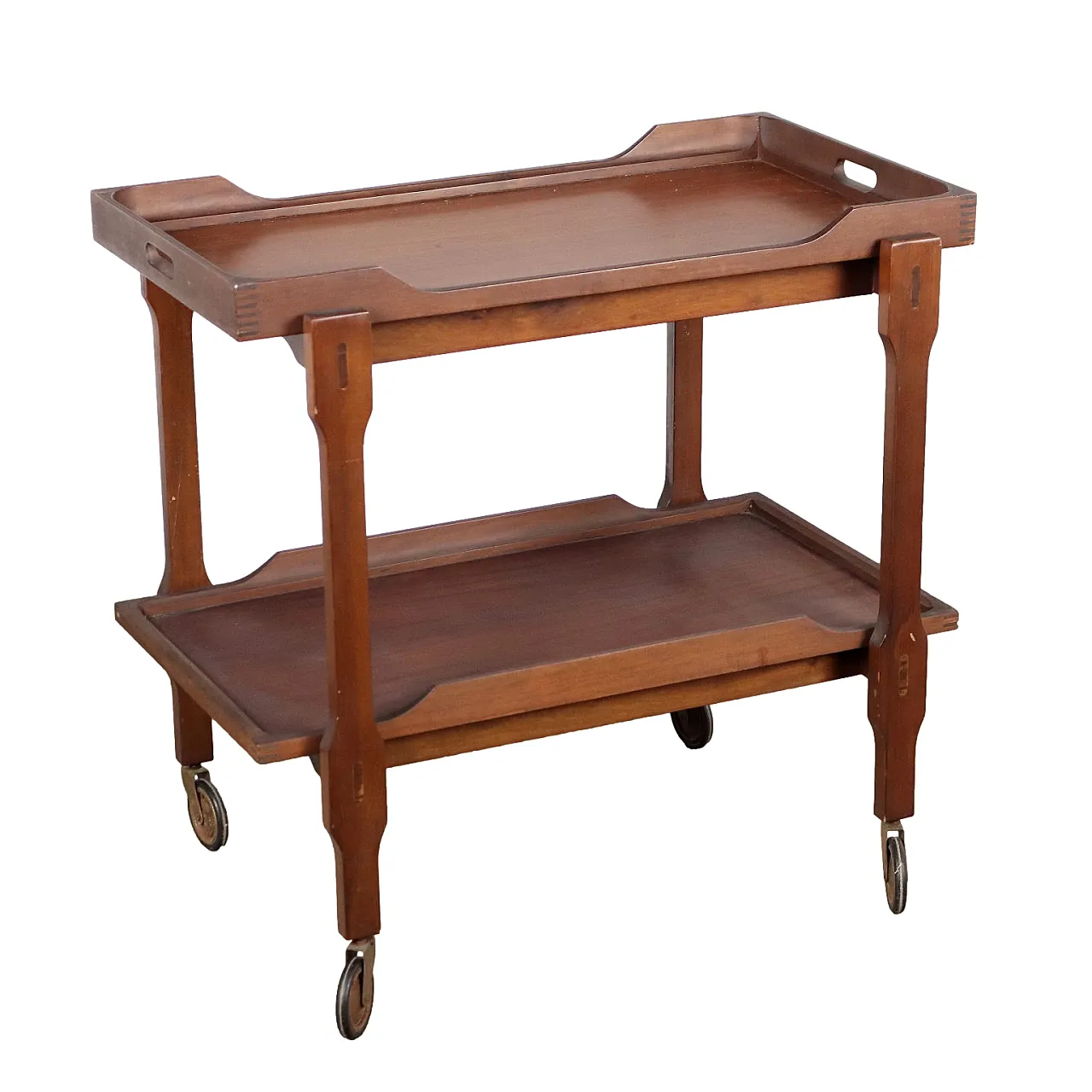 Carrello bar in faggio tinto e impiallacciatura di mogano, anni '60 1