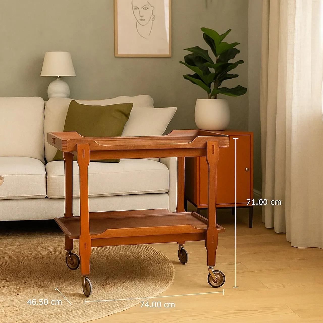 Carrello bar in faggio tinto e impiallacciatura di mogano, anni '60 2