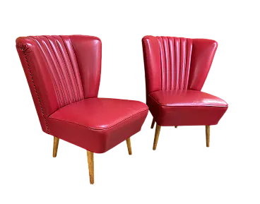 Pair of Mid-Century sky red cocktail chairs, 1950s