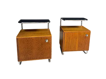 Coppia di comodini stile Bauhaus in cromo e rovere di Kovona, anni '50