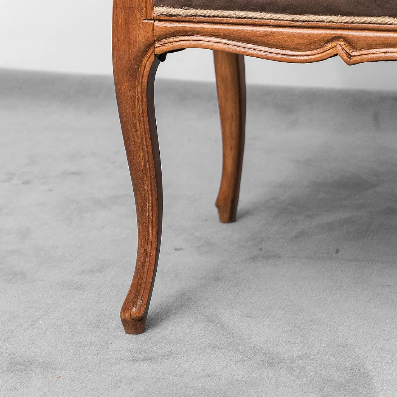 Wooden entrance bench and brown velvet, 50s 6