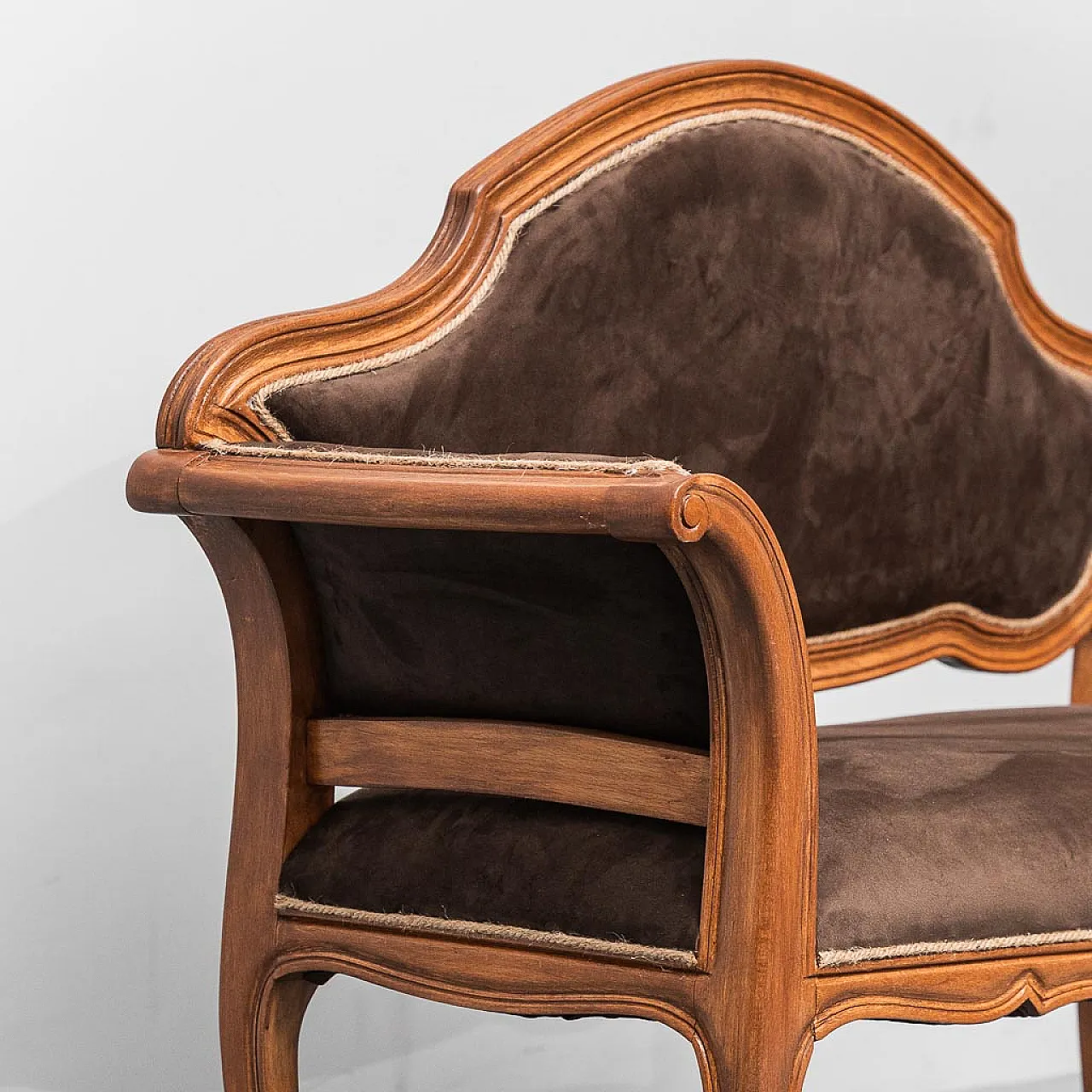 Wooden entrance bench and brown velvet, 50s 7