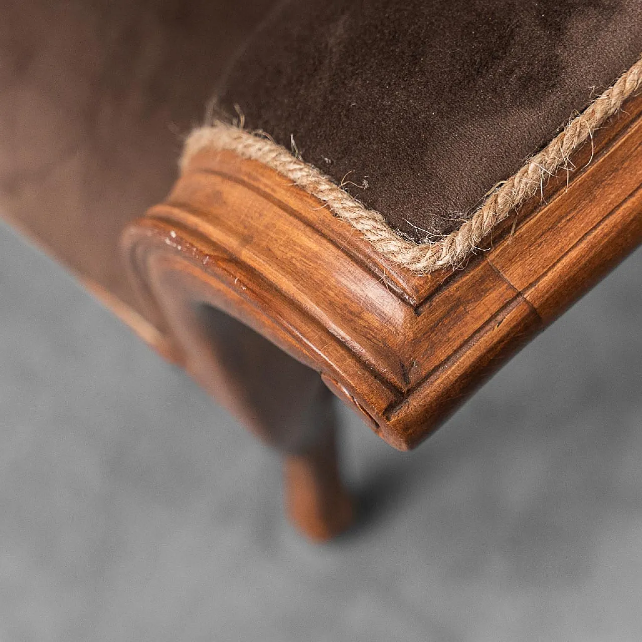 Wooden entrance bench and brown velvet, 50s 8