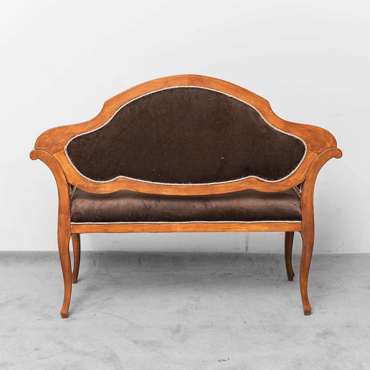 Wooden entrance bench and brown velvet, 50s 9