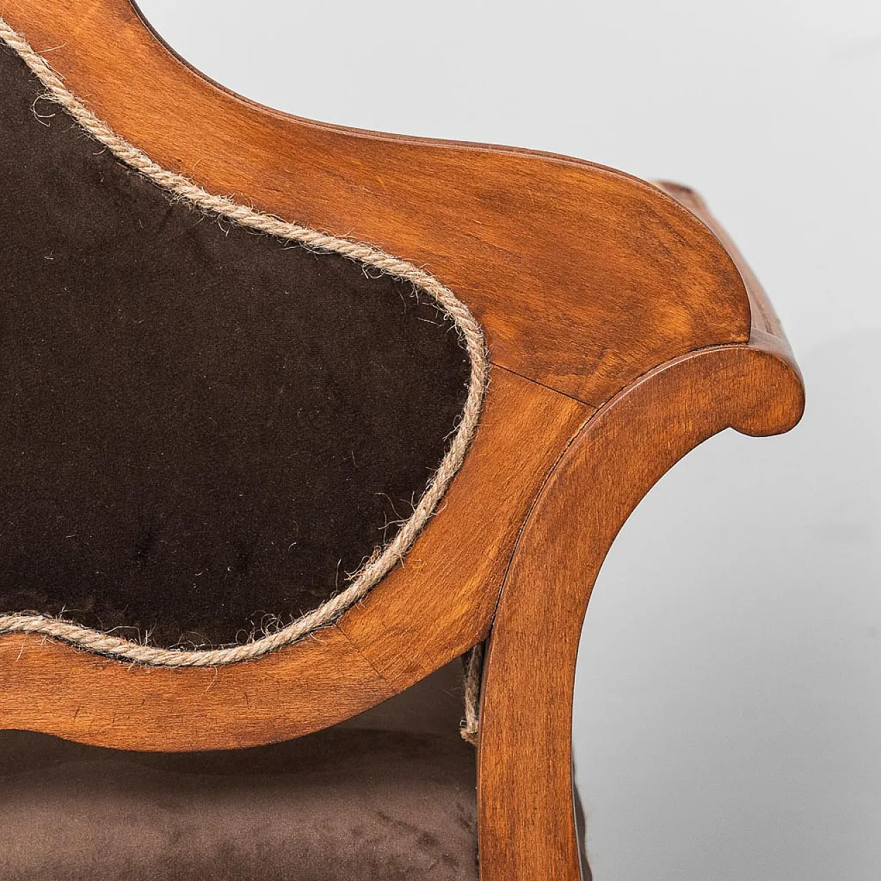 Wooden entrance bench and brown velvet, 50s 10