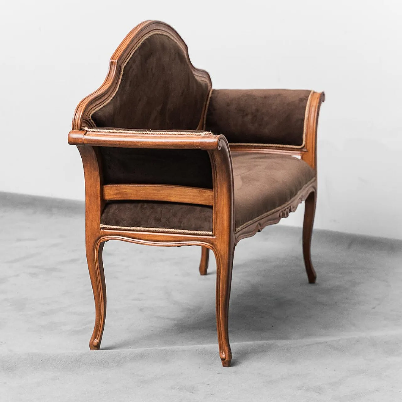 Wooden entrance bench and brown velvet, 50s 11