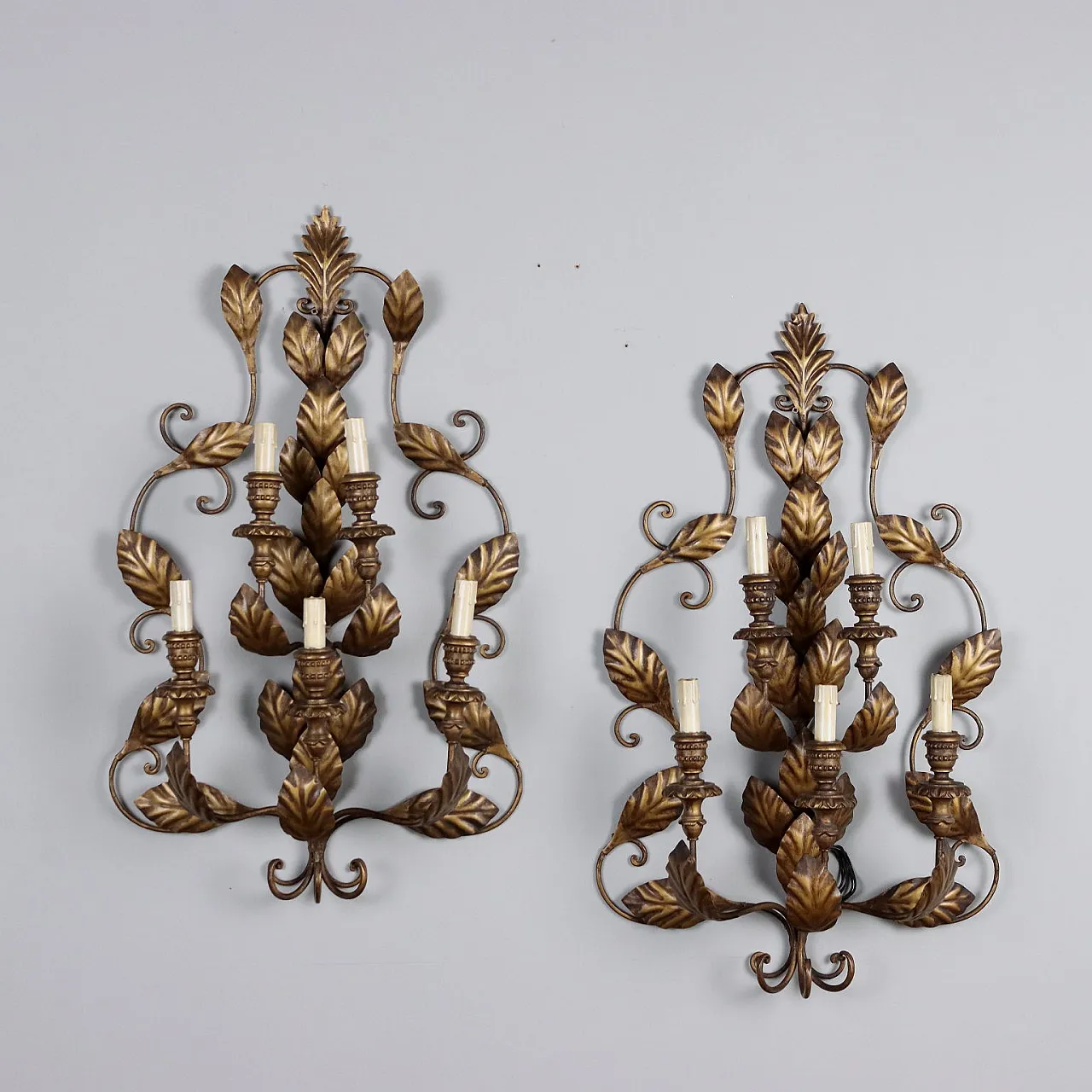 Pair of five-light sheet metal wall lamps 1
