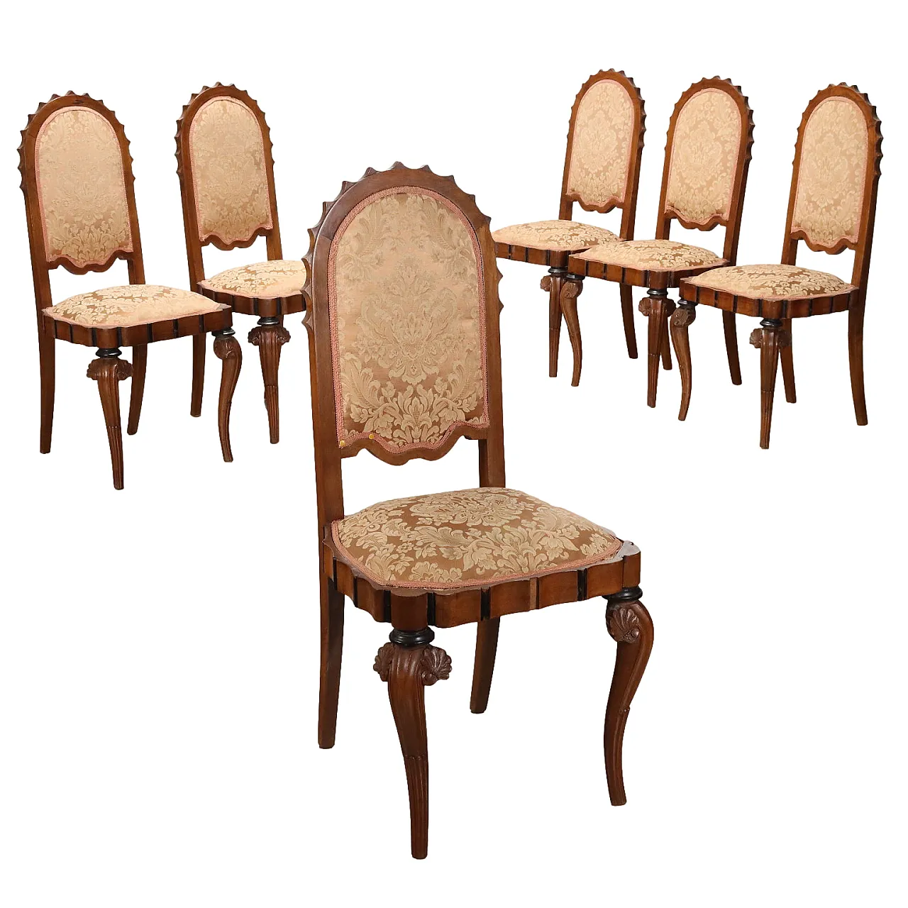 6 Deco-style chairs in wood and fabric, late 20th century 1