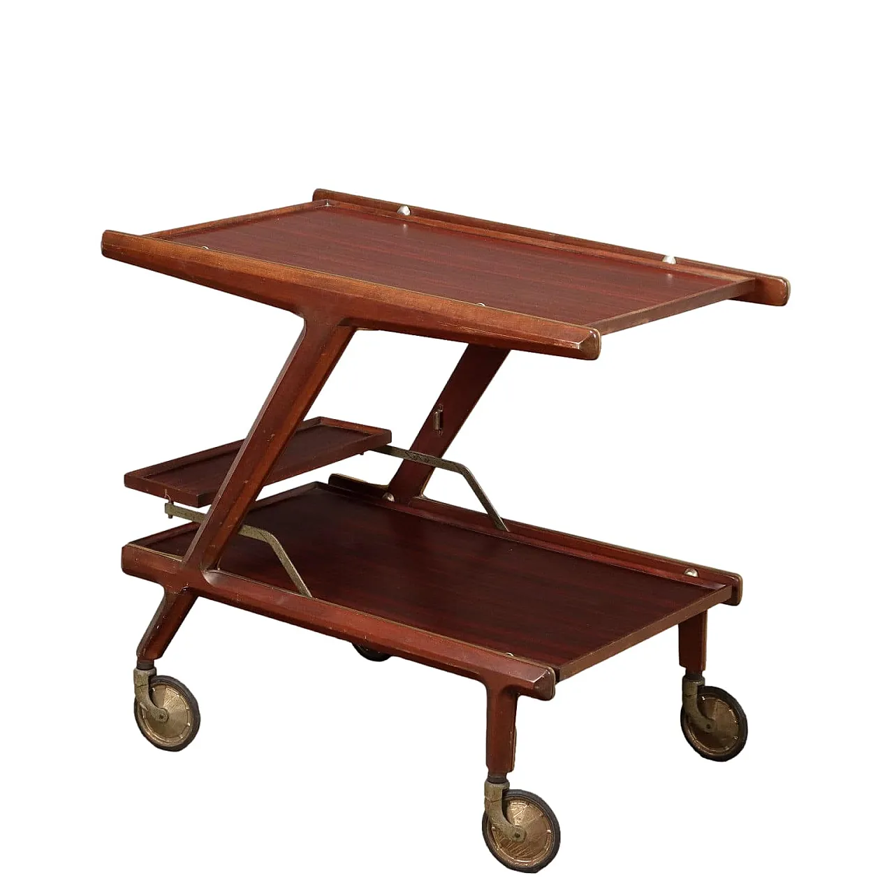 Carrello da cucina in legno e ottone, anni '60 1