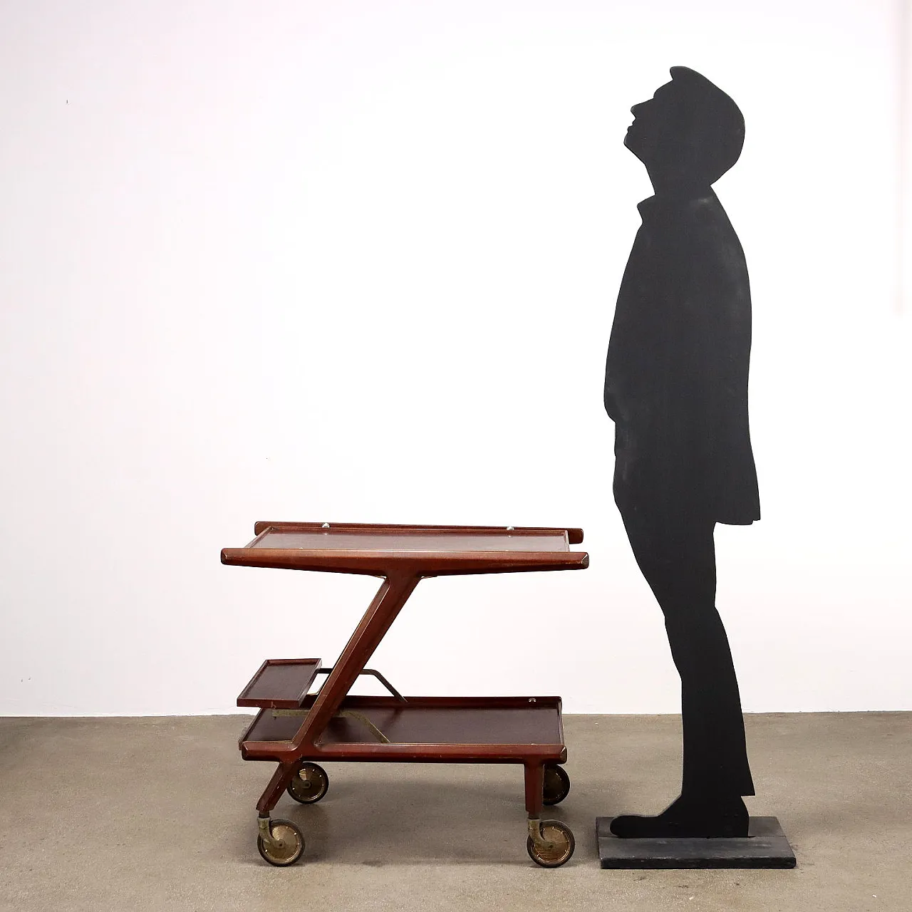 Carrello da cucina in legno e ottone, anni '60 2