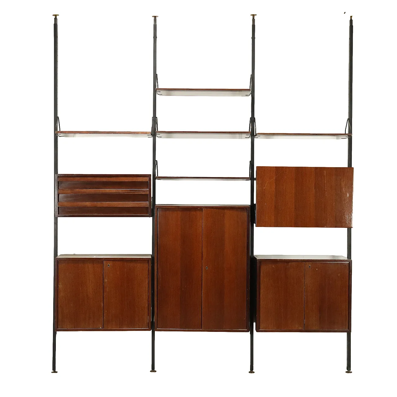 Libreria terra-cielo impiallacciata in teak, metà '900 1