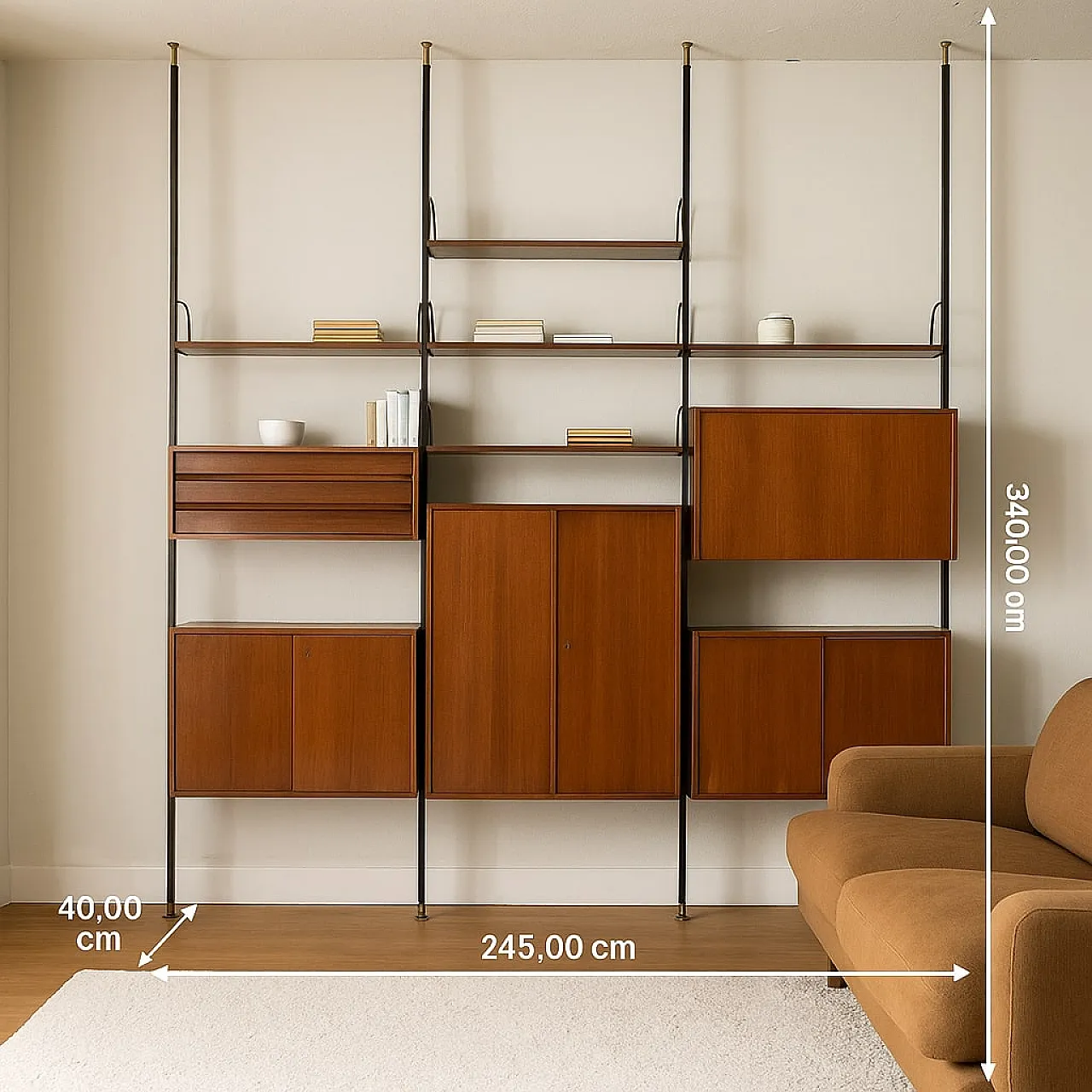 Libreria terra-cielo impiallacciata in teak, metà '900 2