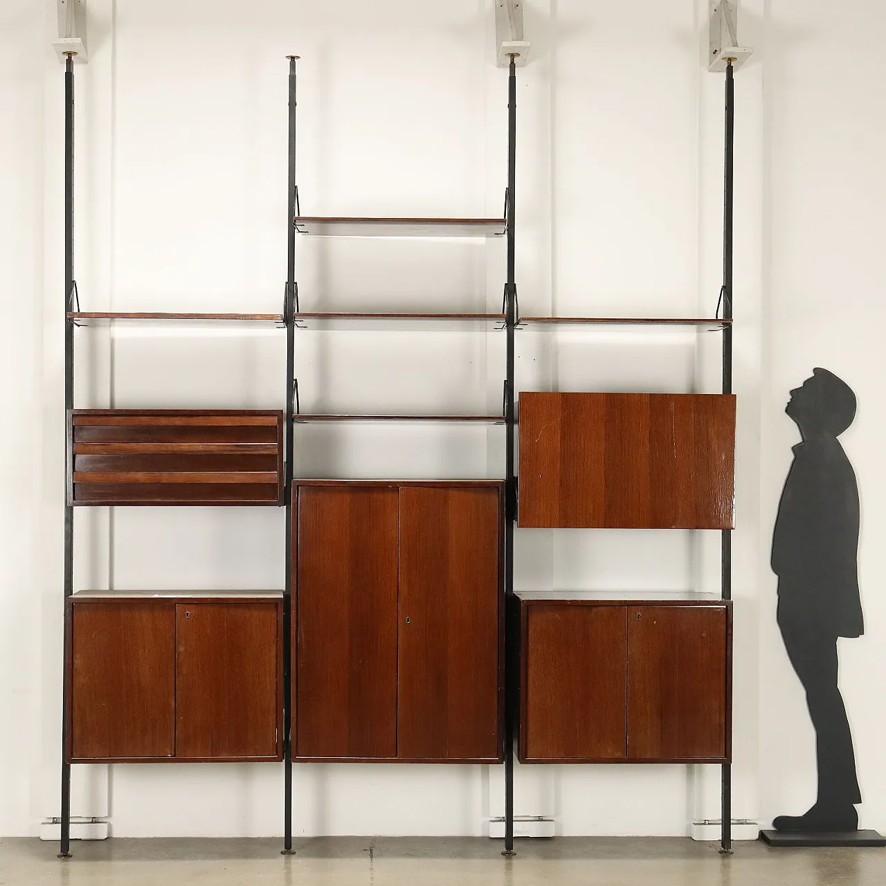 Libreria terra-cielo impiallacciata in teak, metà '900 3