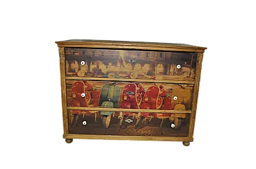 Cassettiera in pino con foto di Vespa, primo '900