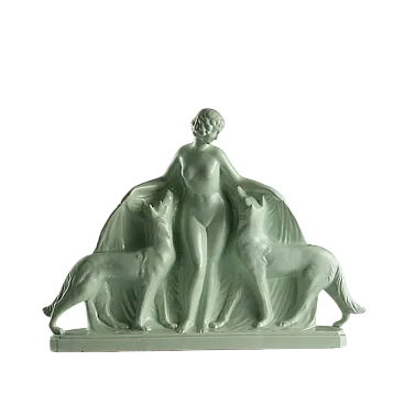 Donna con Due Cani, scultura di Louis Fontinelle, '900