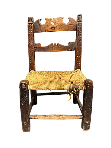Sedia da bambino in noce e paglia, '600