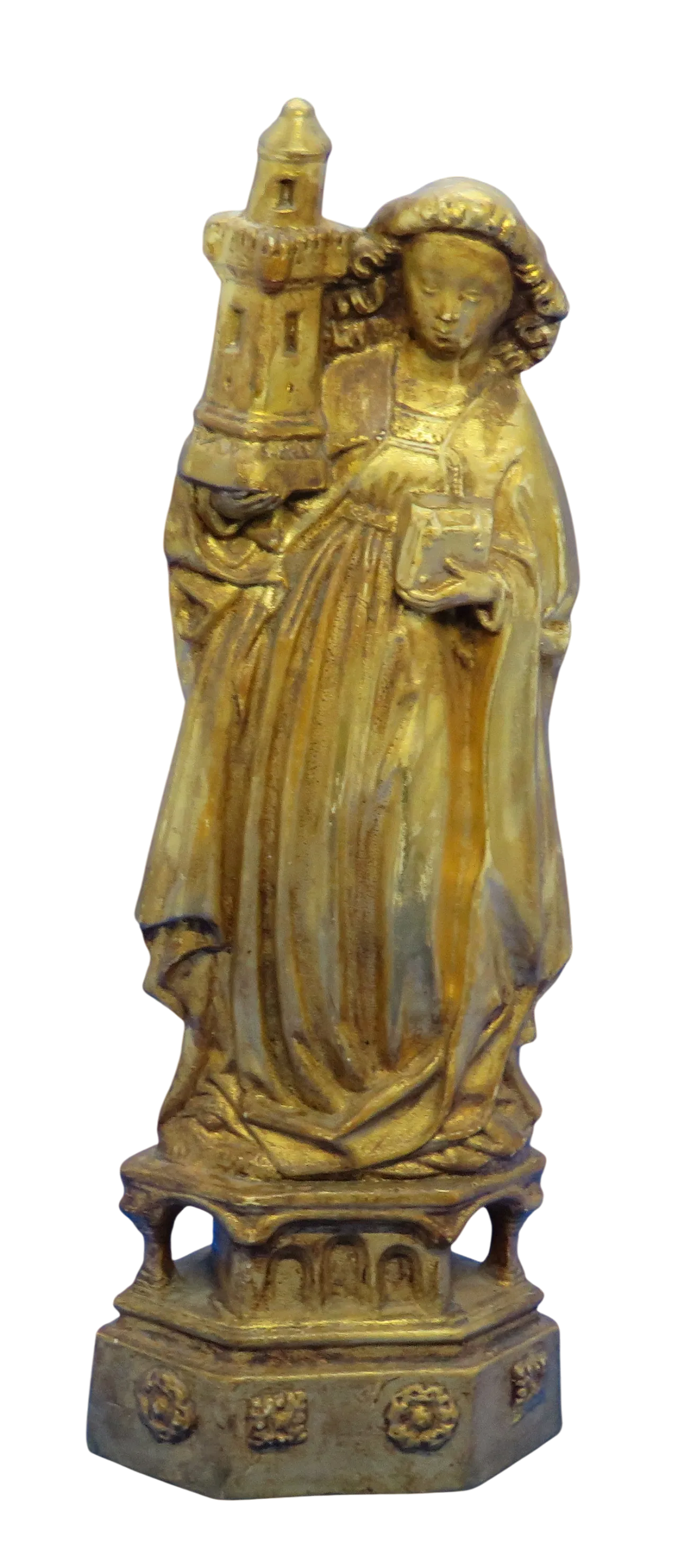 St. Barbara, gilded ceramic religious statuette, 19th century 10
