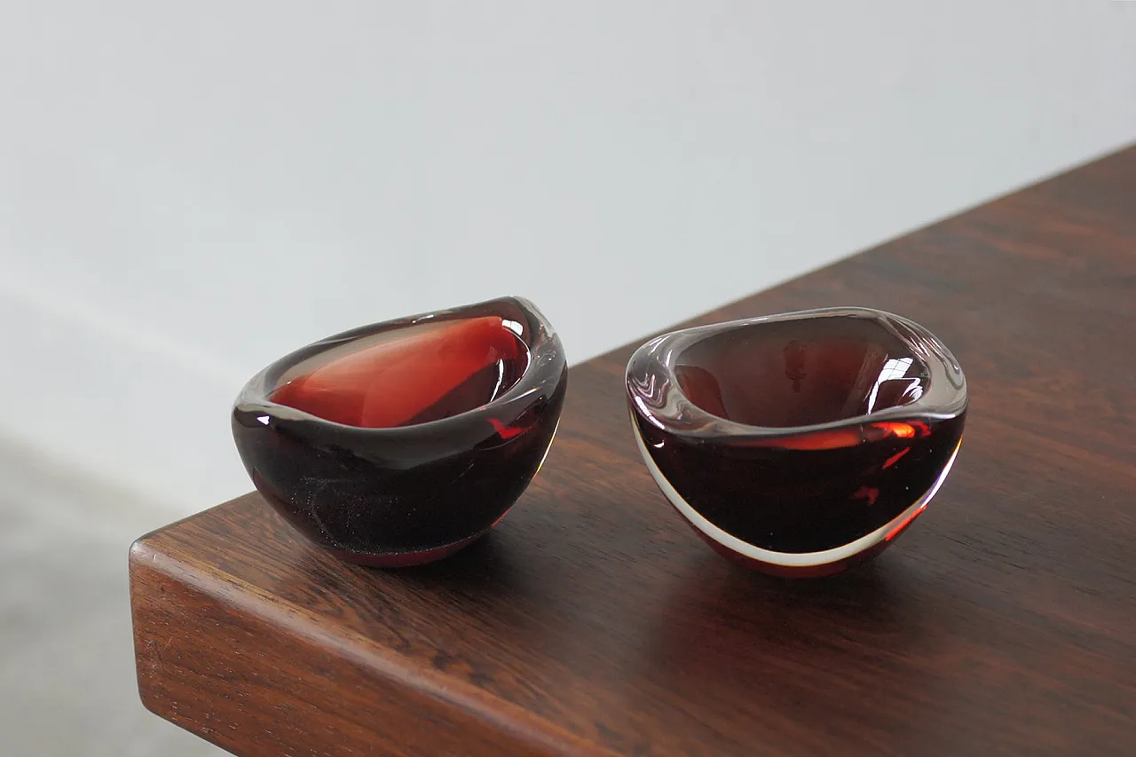 Pair of glass bowls Selena by Sven Palmqvist for Orrefors, 1950s 3