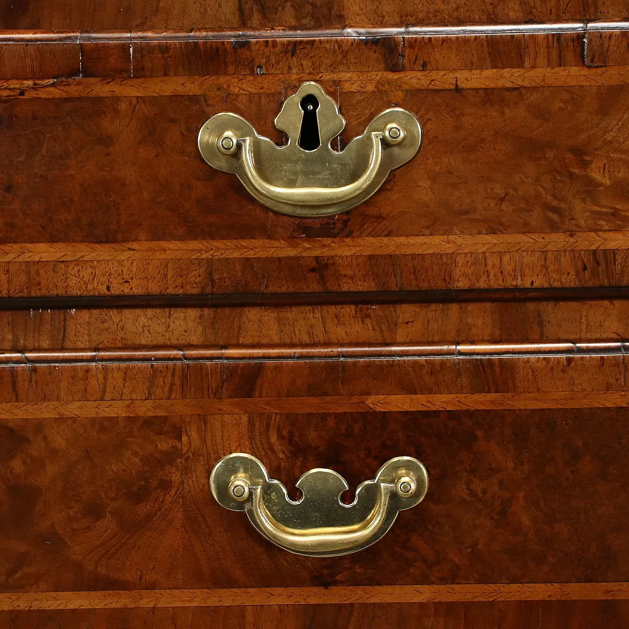 Ribalta Queen Anne in noce e radica di noce, '700 9