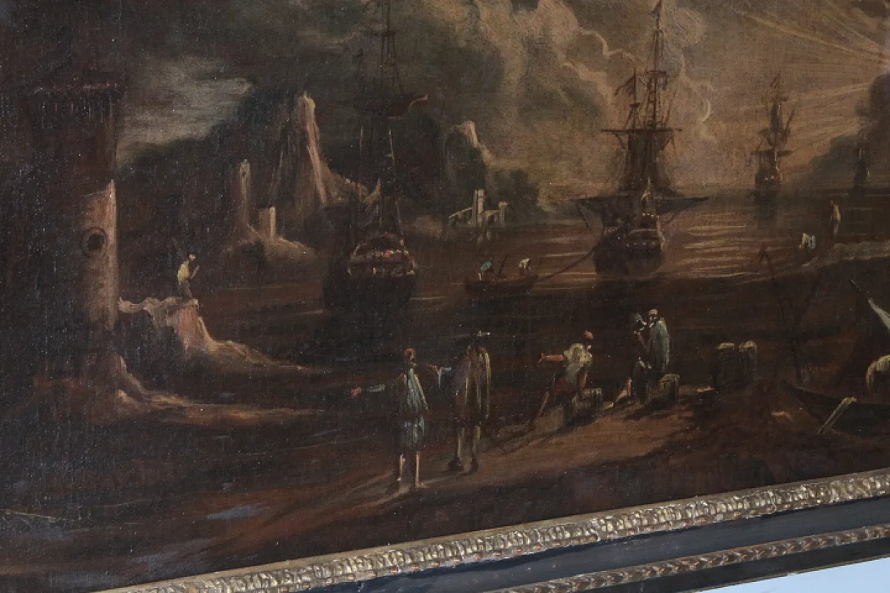 Dipinto Veduta portuale all ‘Alba, olio su tela, '600 3