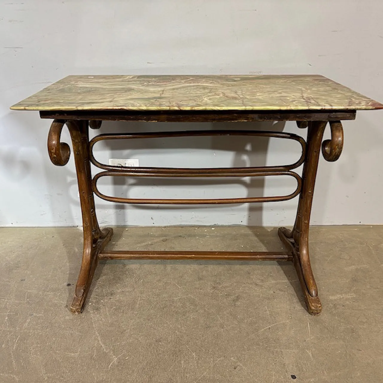 Tavolo Thonet Art Decò legno faggio curvato e onice, 1940 1