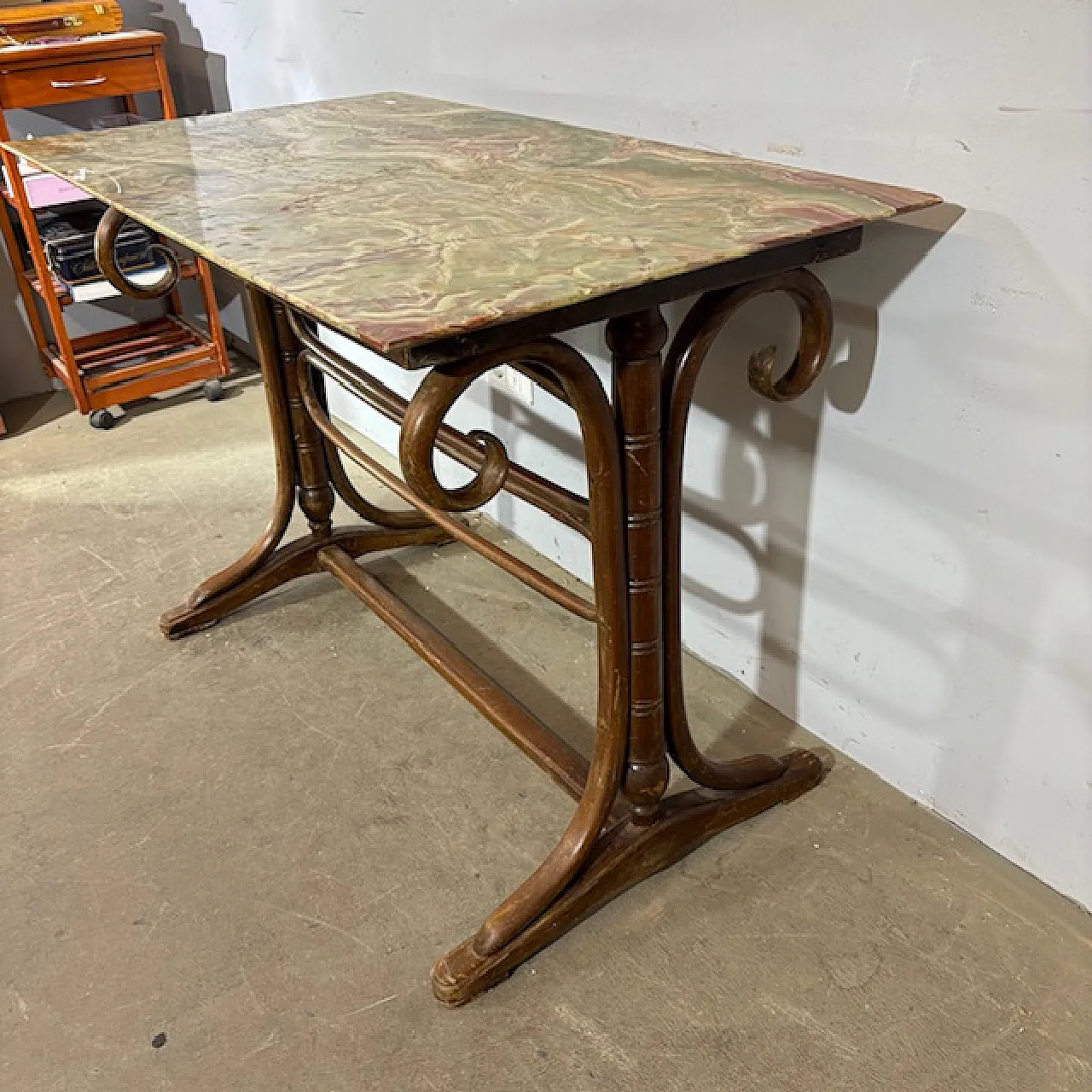 Tavolo Thonet Art Decò legno faggio curvato e onice, 1940 6