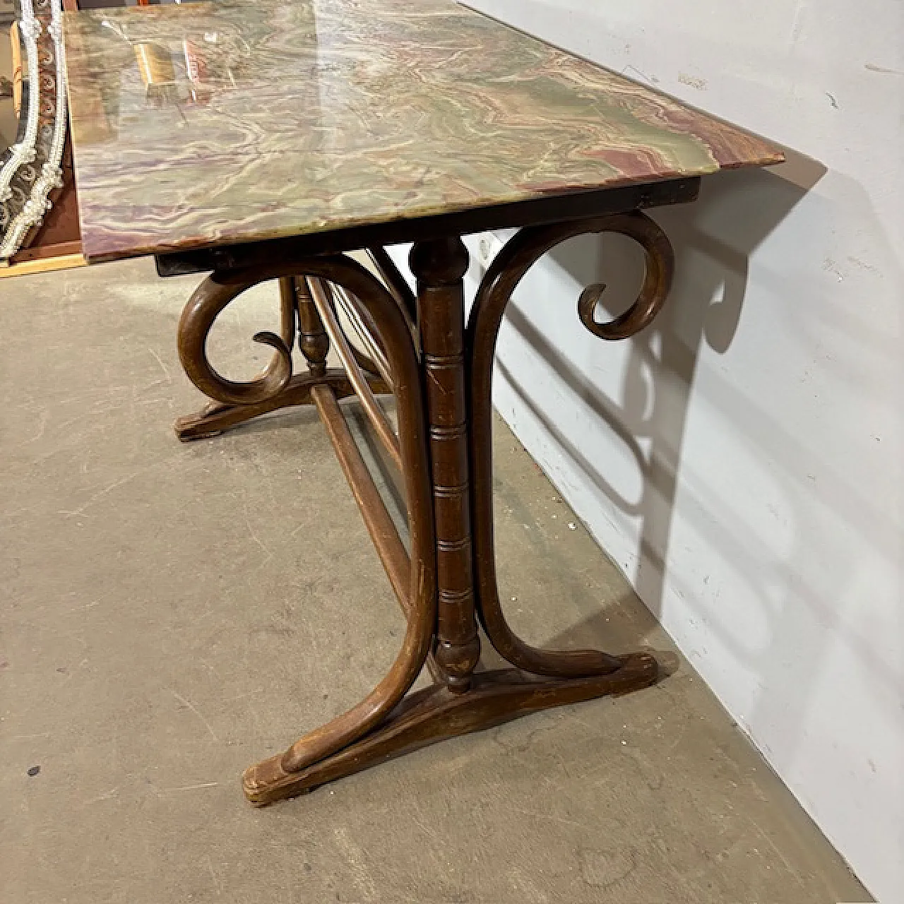 Tavolo Thonet Art Decò legno faggio curvato e onice, 1940 7
