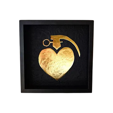 Lovegrenade 23kt gold gilded artwork in frame PopArt collection