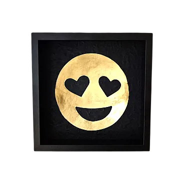 Smiley in Love emoticon 23kt gold plated in frame PopArt
