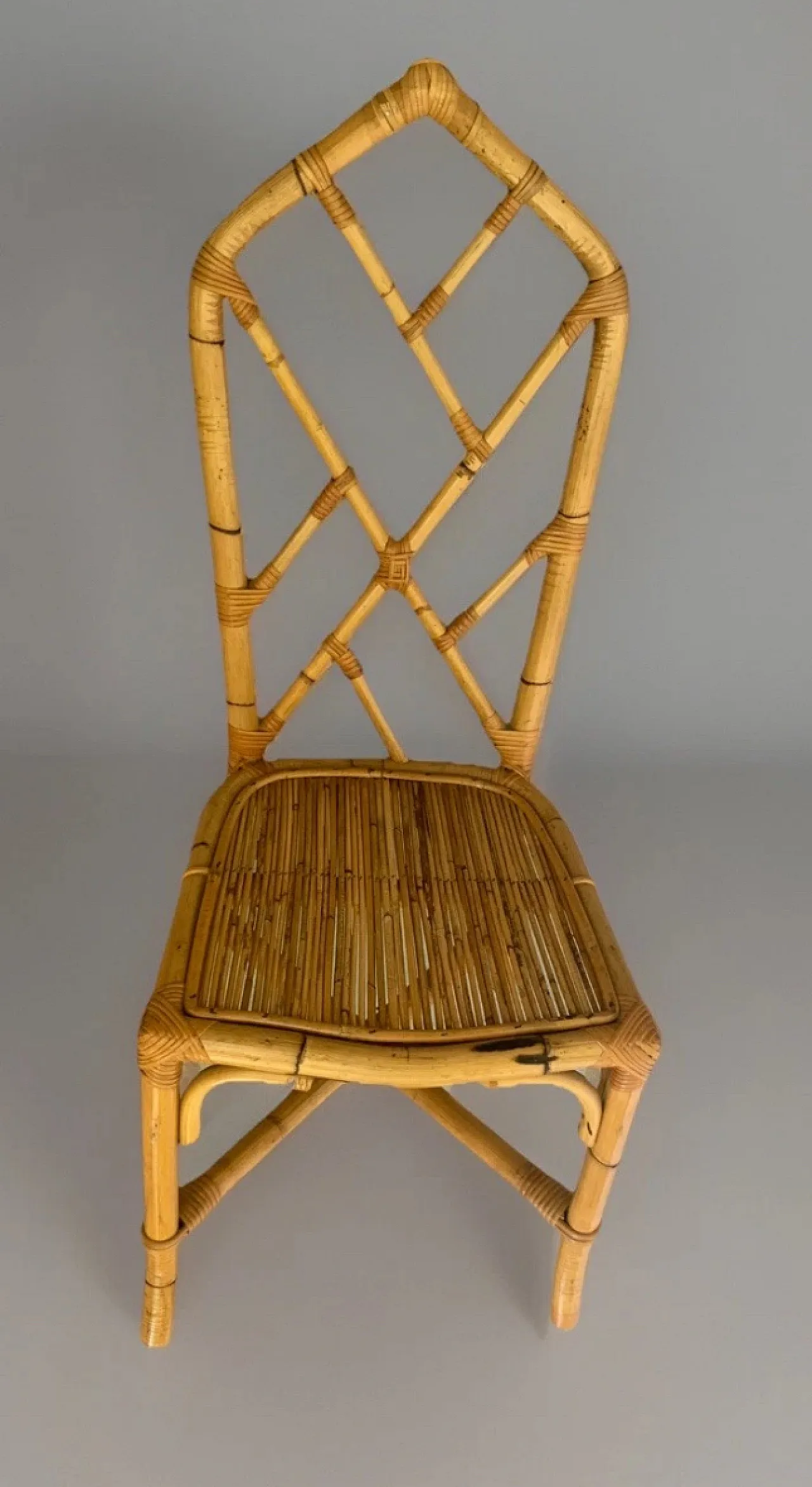 Sedia in bambù malacca e giunco, anni ‘70 1