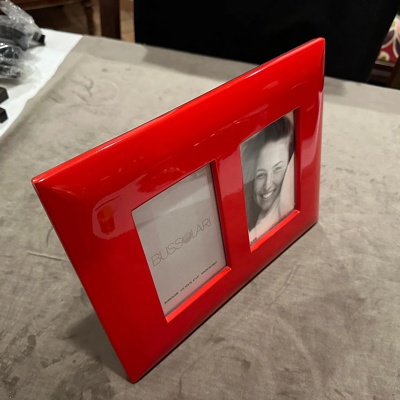 Red lacquered wooden double frame by Bussolari, 1990s 8