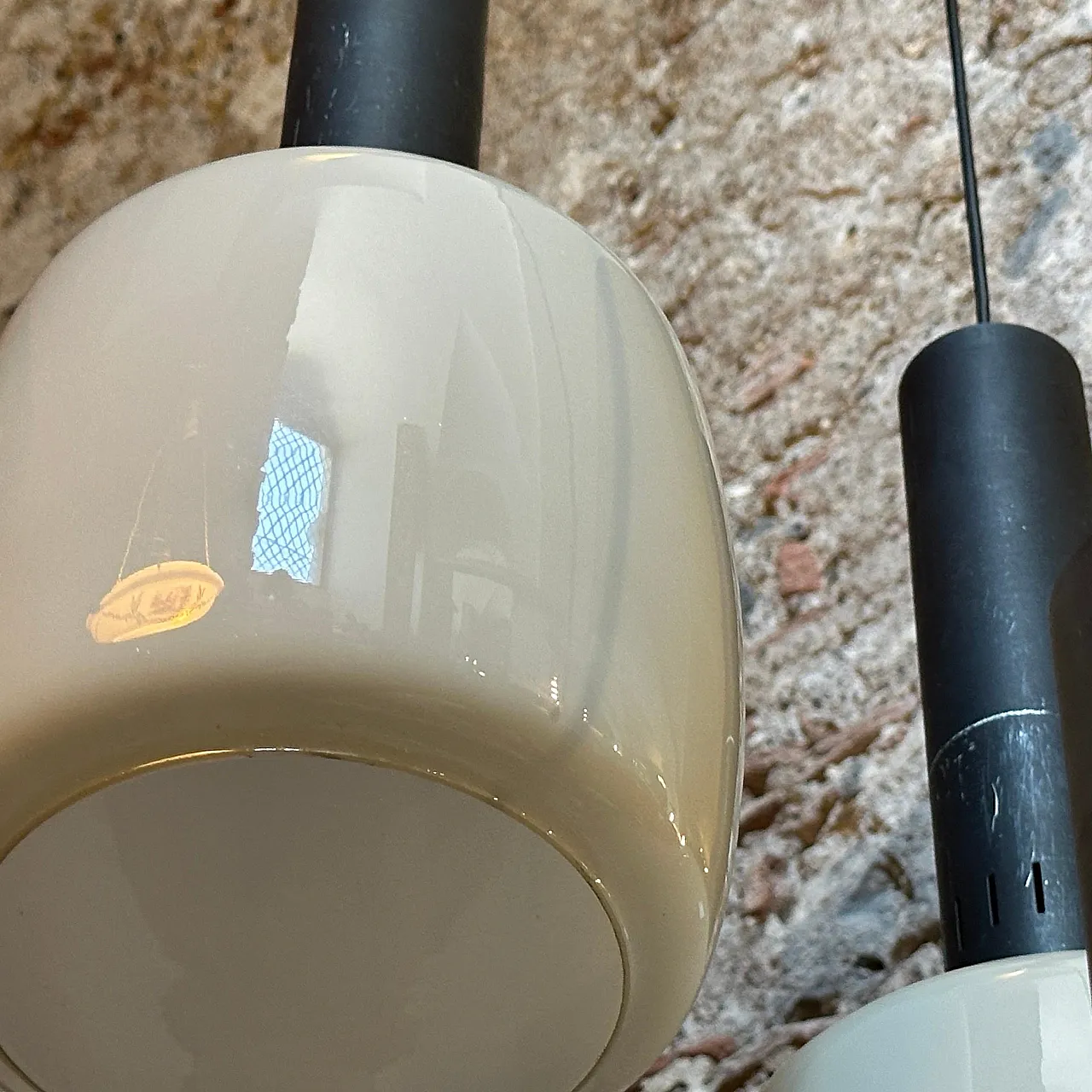 Grey opaline glass chandelier attributed to Stilnovo, 1960s 9